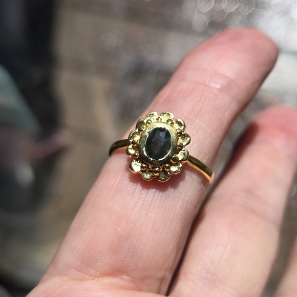 2k Sapphire flower sterling & gold ring sz8 - Picture 4 of 8